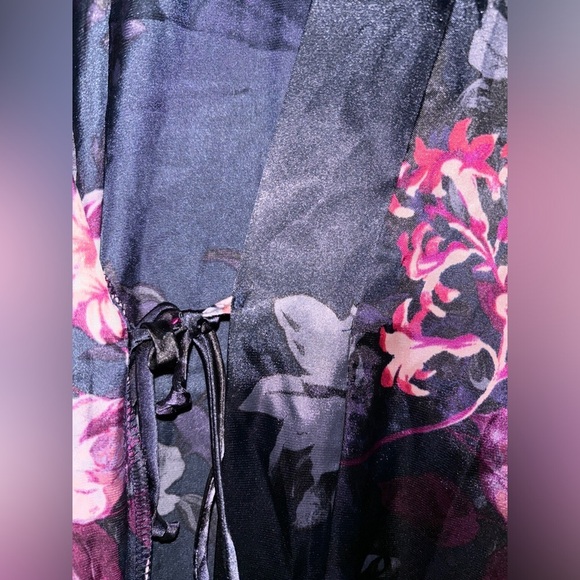 Lilac & London Floral Satin Robe Lace Trim Kimono Style Lounge Women M Sleepwear - Picture 6 of 10